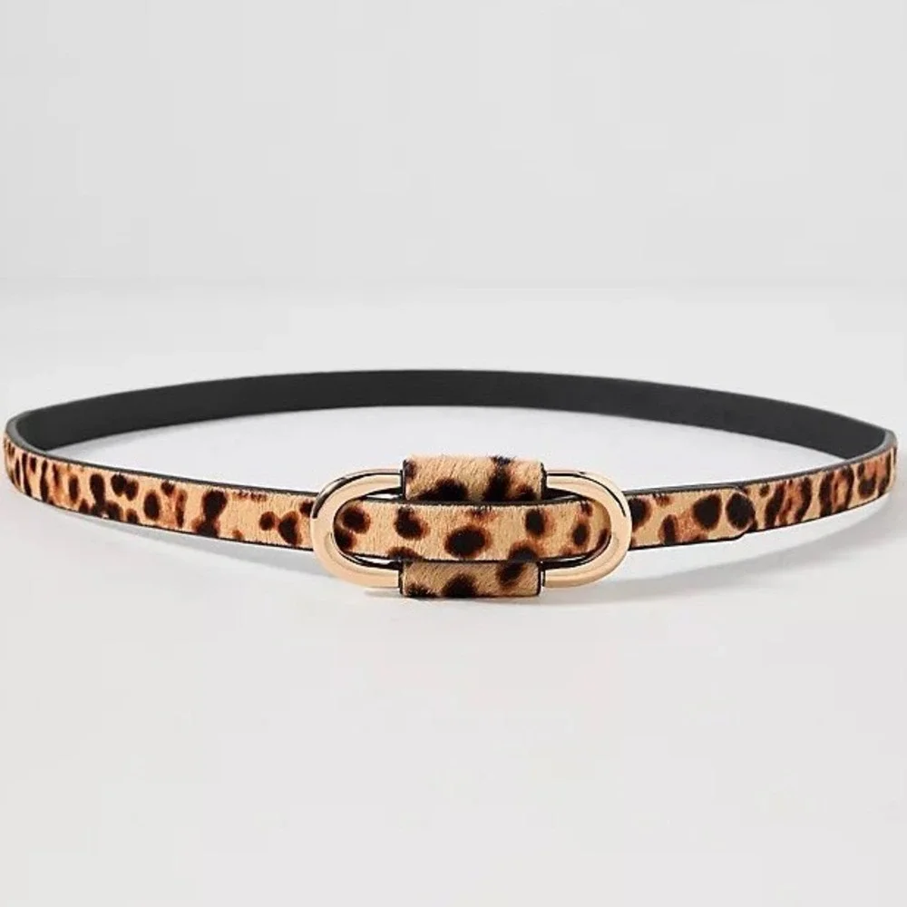 Anthropologie Blake Skinny Belt S NWT Cheetah Leopard Calf Hair Gold Modern